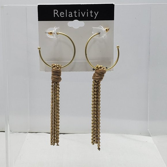 Relativity Gold tone Post Open Hoop Tassel Earrings - Picture 1 of 5